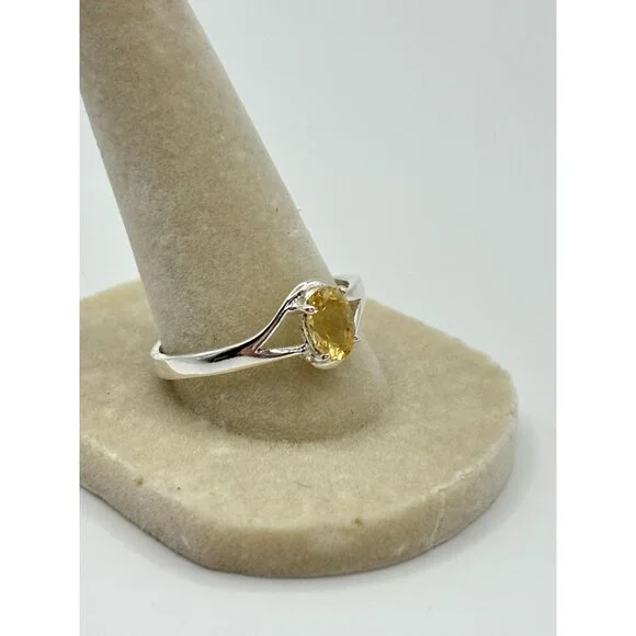 Yellow Citrine Sterling Silver Ring Size 10 Oval Gemstone - Picture 2 of 5